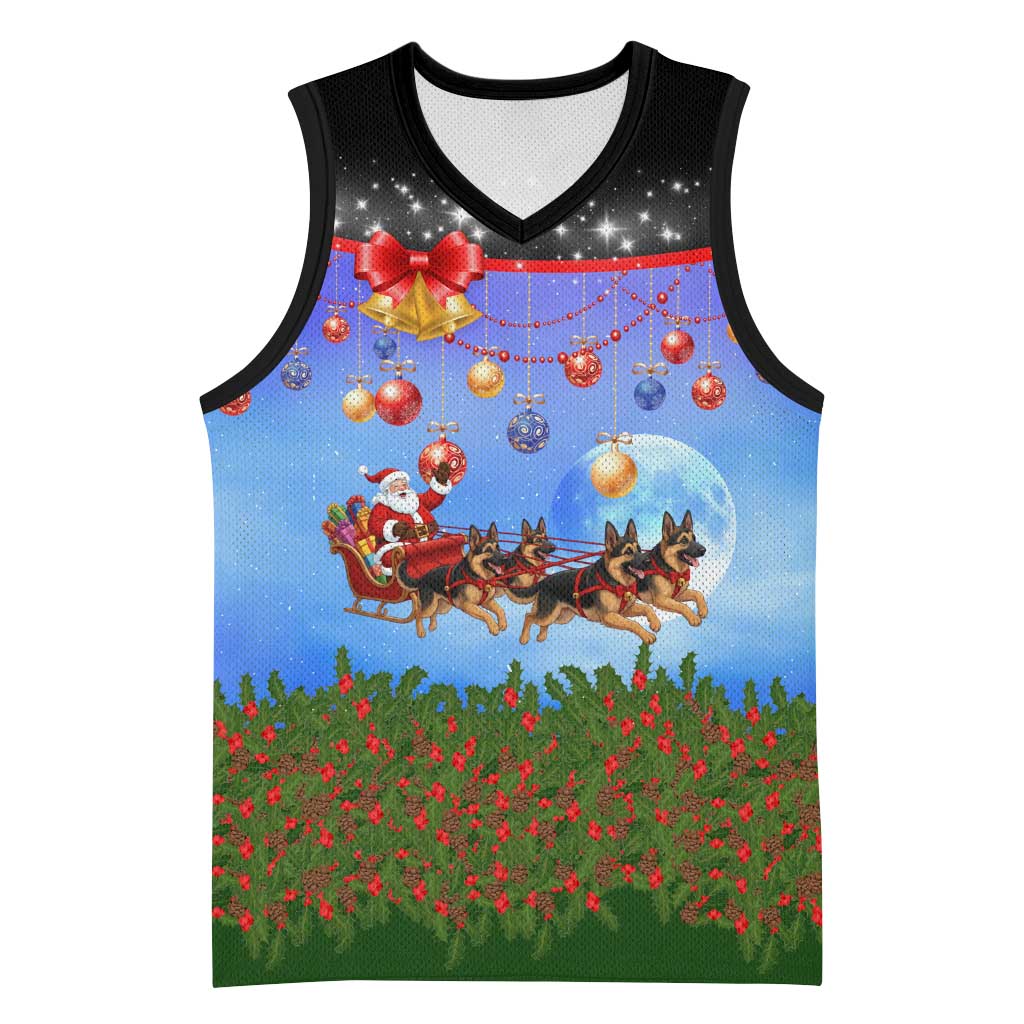 German Shepherd Christmas Basketball Jersey with Santa Sleigh and Holiday Ornament Design - Wonder Print Shop