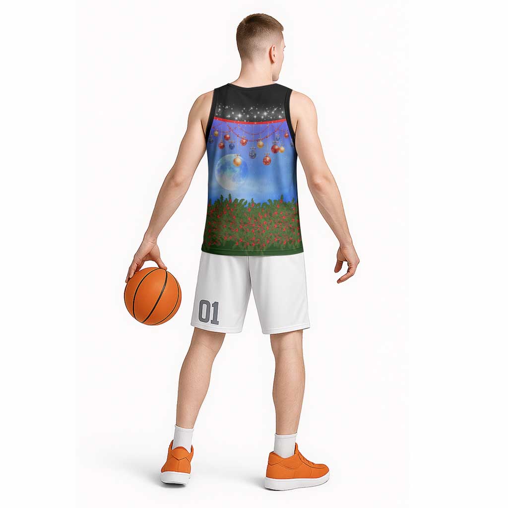 German Shepherd Christmas Basketball Jersey with Santa Sleigh and Holiday Ornament Design - Wonder Print Shop