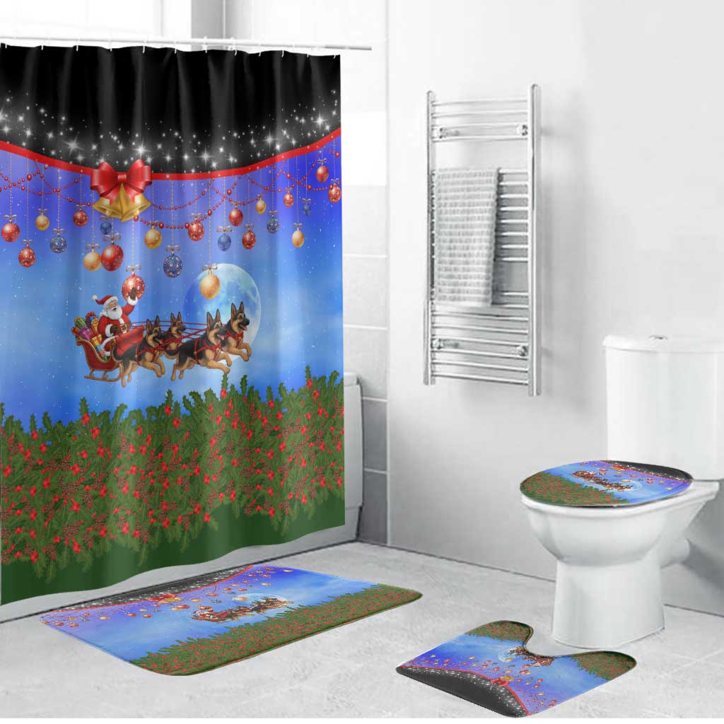 German Shepherd Christmas Bathroom Set with Santa Sleigh and Holiday Ornament Design - Wonder Print Shop