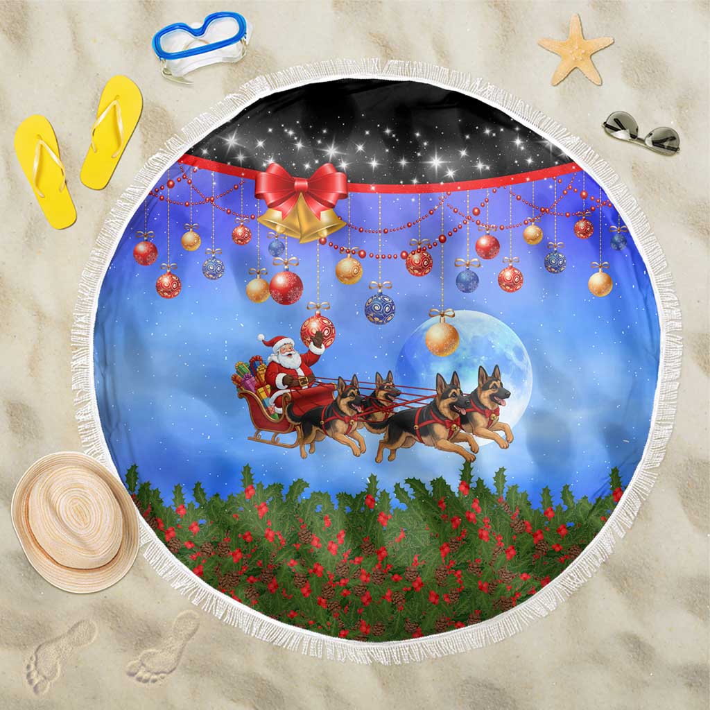 German Shepherd Christmas Beach Blanket with Santa Sleigh and Holiday Ornament Design - Wonder Print Shop