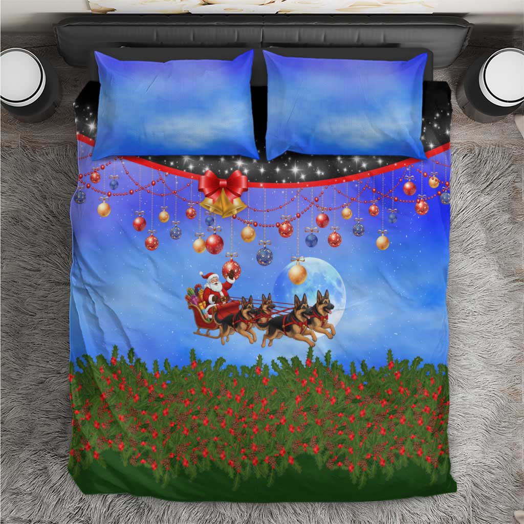German Shepherd Christmas Bedding Set with Santa Sleigh and Holiday Ornament Design - Wonder Print Shop