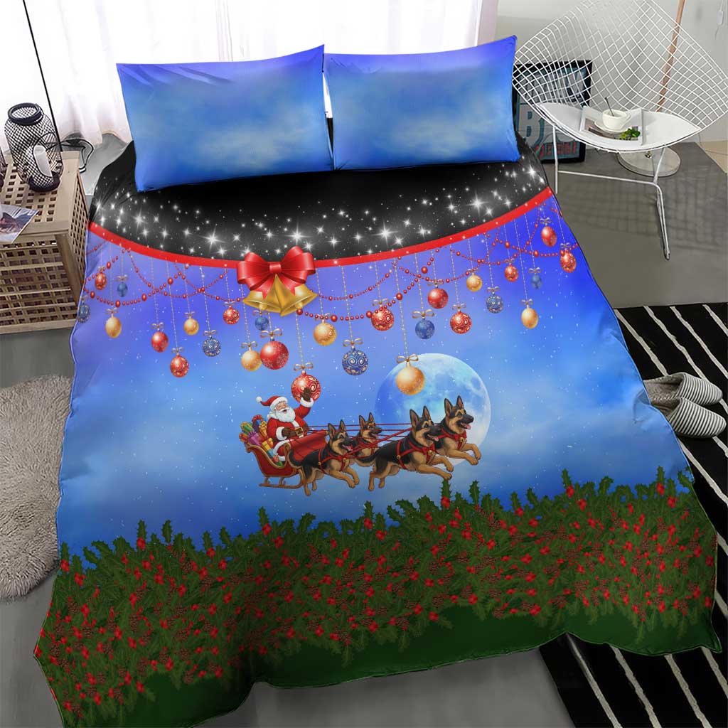 German Shepherd Christmas Bedding Set with Santa Sleigh and Holiday Ornament Design - Wonder Print Shop
