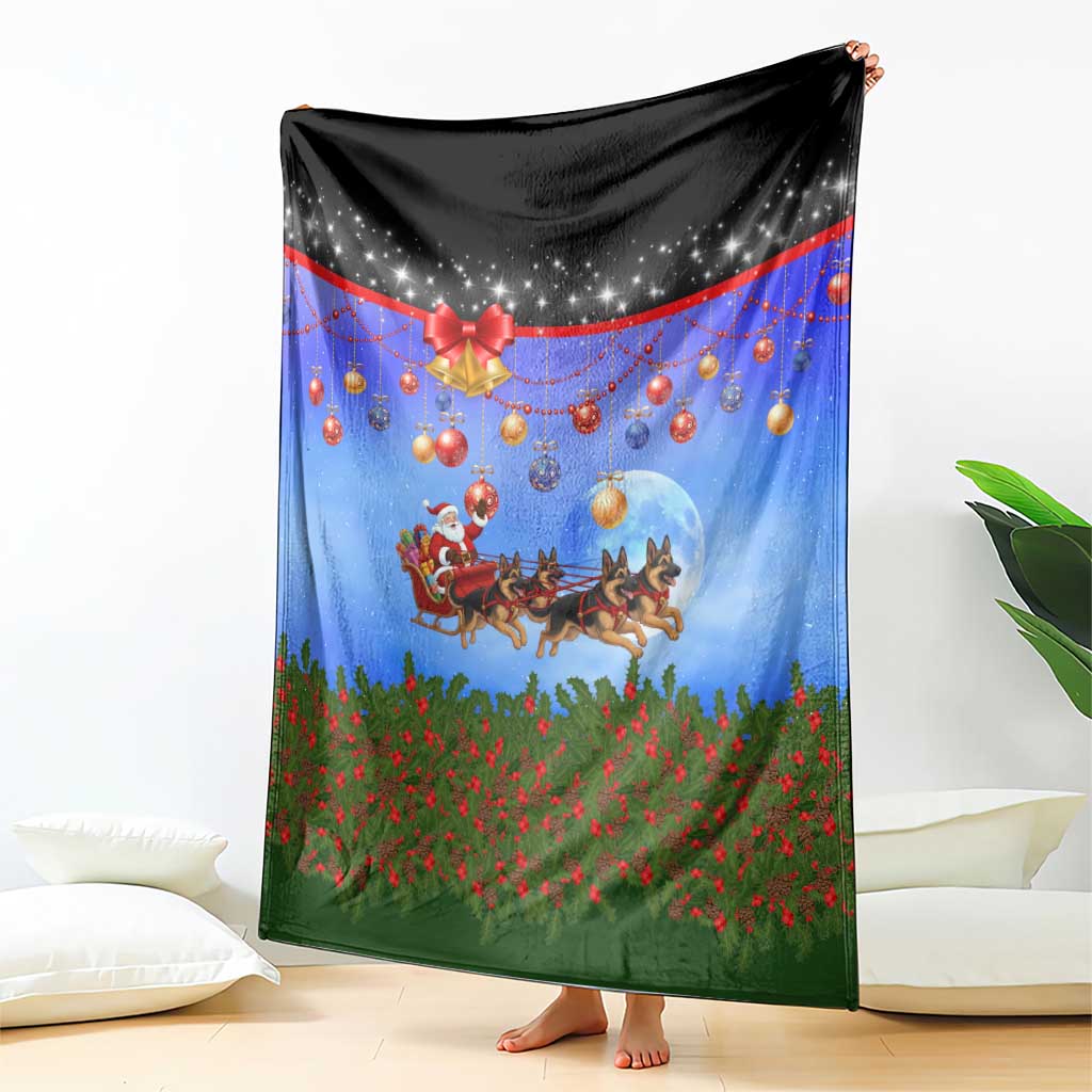 German Shepherd Christmas Blanket with Santa Sleigh and Holiday Ornament Design - Wonder Print Shop