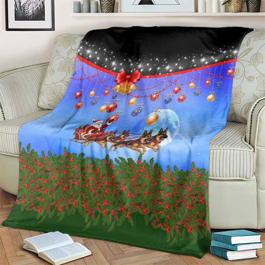 German Shepherd Christmas Blanket with Santa Sleigh and Holiday Ornament Design - Wonder Print Shop