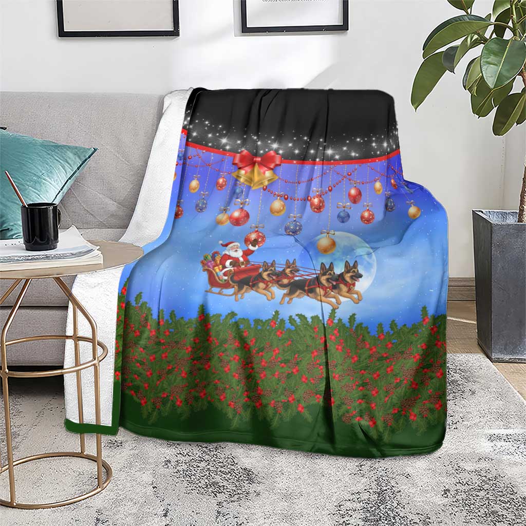 German Shepherd Christmas Blanket with Santa Sleigh and Holiday Ornament Design - Wonder Print Shop