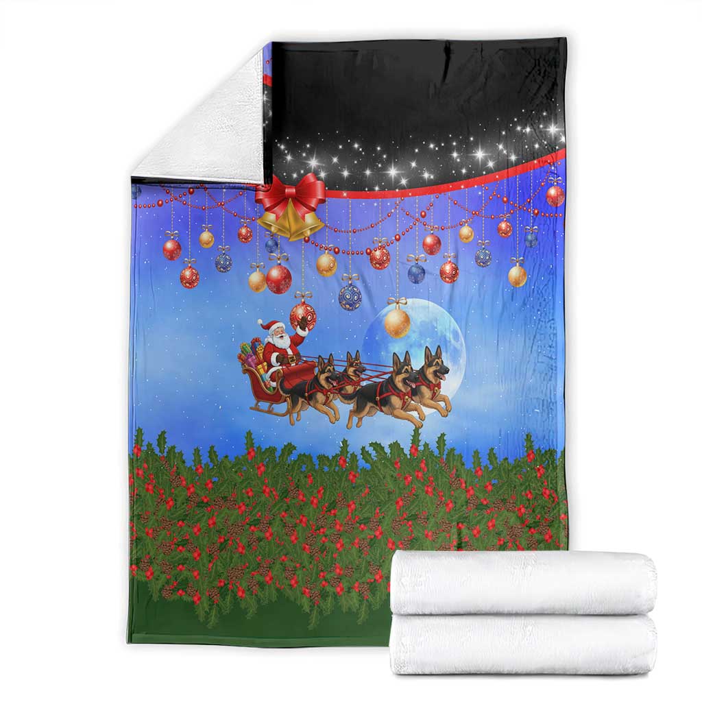 German Shepherd Christmas Blanket with Santa Sleigh and Holiday Ornament Design - Wonder Print Shop