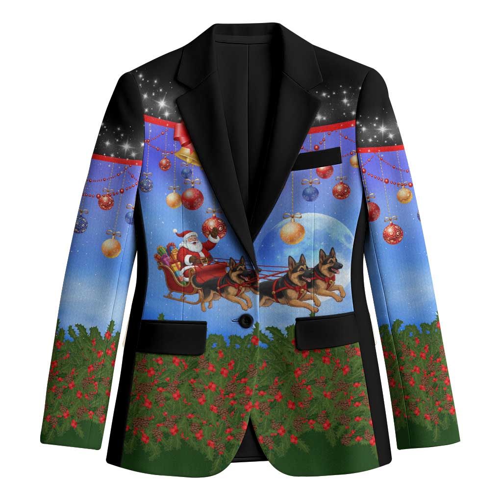 German Shepherd Christmas Blazer with Santa Sleigh and Holiday Ornament Design - Wonder Print Shop