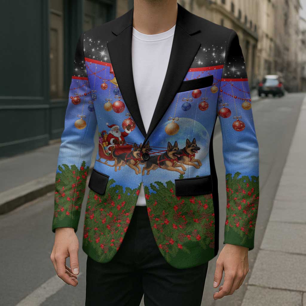 German Shepherd Christmas Blazer with Santa Sleigh and Holiday Ornament Design - Wonder Print Shop