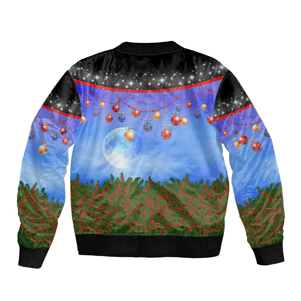 German Shepherd Christmas Bomber Jacket with Santa Sleigh and Holiday Ornament Design - Wonder Print Shop