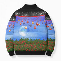 German Shepherd Christmas Bomber Puffer Jacket with Santa Sleigh and Holiday Ornament Design - Wonder Print Shop