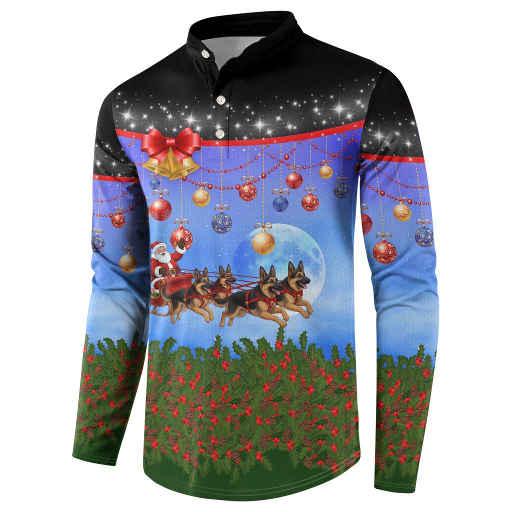 German Shepherd Christmas Button Sweatshirt with Santa Sleigh and Holiday Ornament Design - Wonder Print Shop