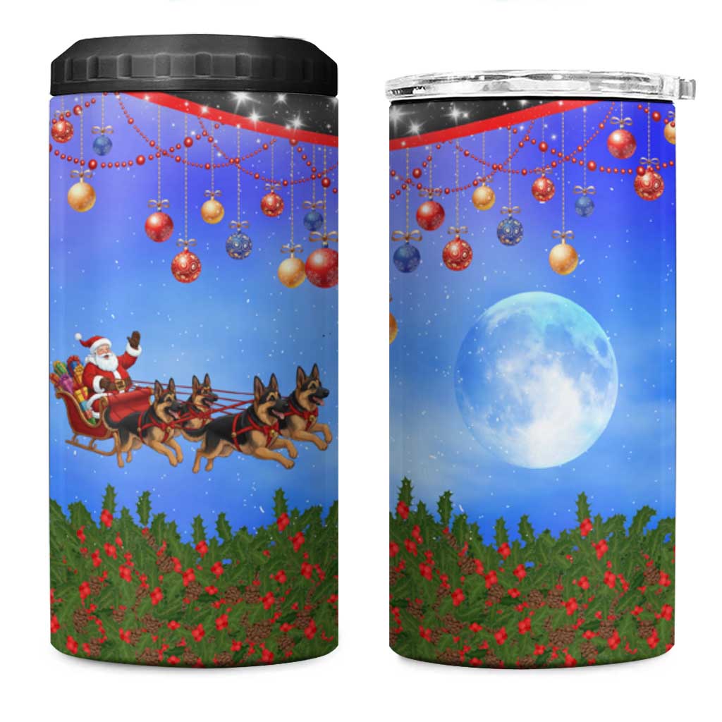 German Shepherd Christmas 4 in 1 Can Cooler Tumbler with Santa Sleigh and Holiday Ornament Design - Wonder Print Shop