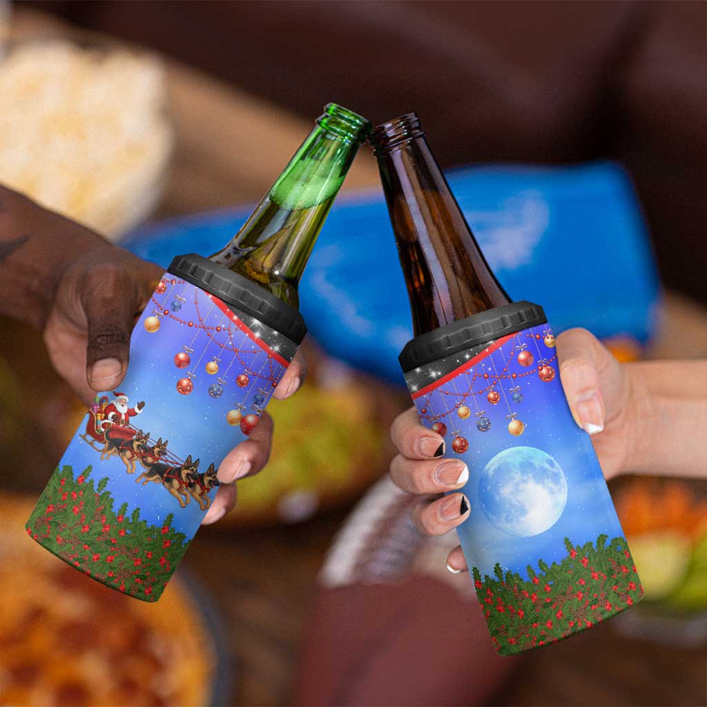 German Shepherd Christmas 4 in 1 Can Cooler Tumbler with Santa Sleigh and Holiday Ornament Design - Wonder Print Shop