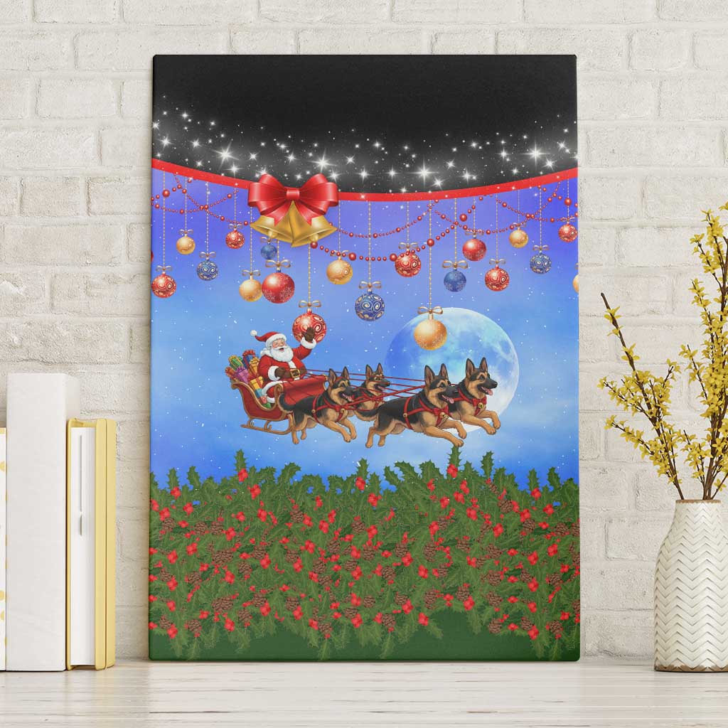 German Shepherd Christmas Canvas Wall Art with Santa Sleigh and Holiday Ornament Design - Wonder Print Shop