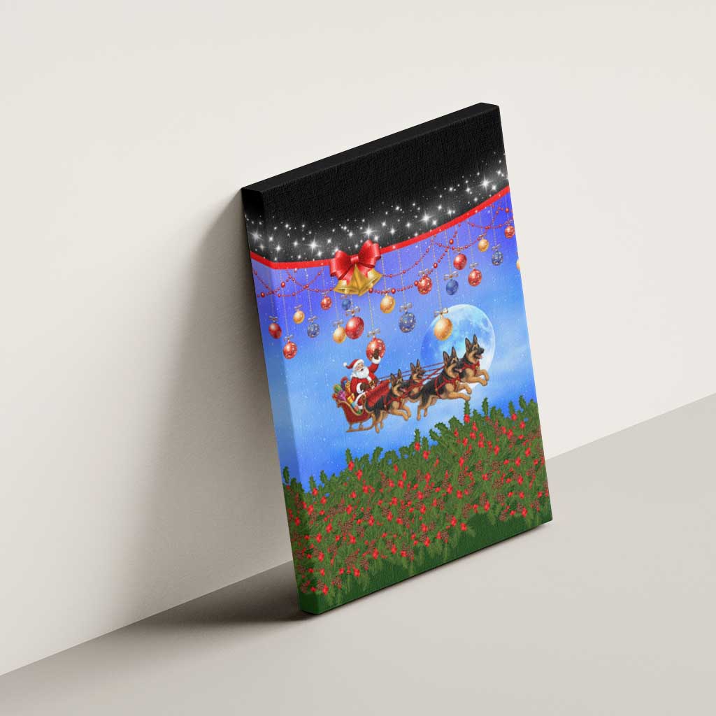 German Shepherd Christmas Canvas Wall Art with Santa Sleigh and Holiday Ornament Design - Wonder Print Shop