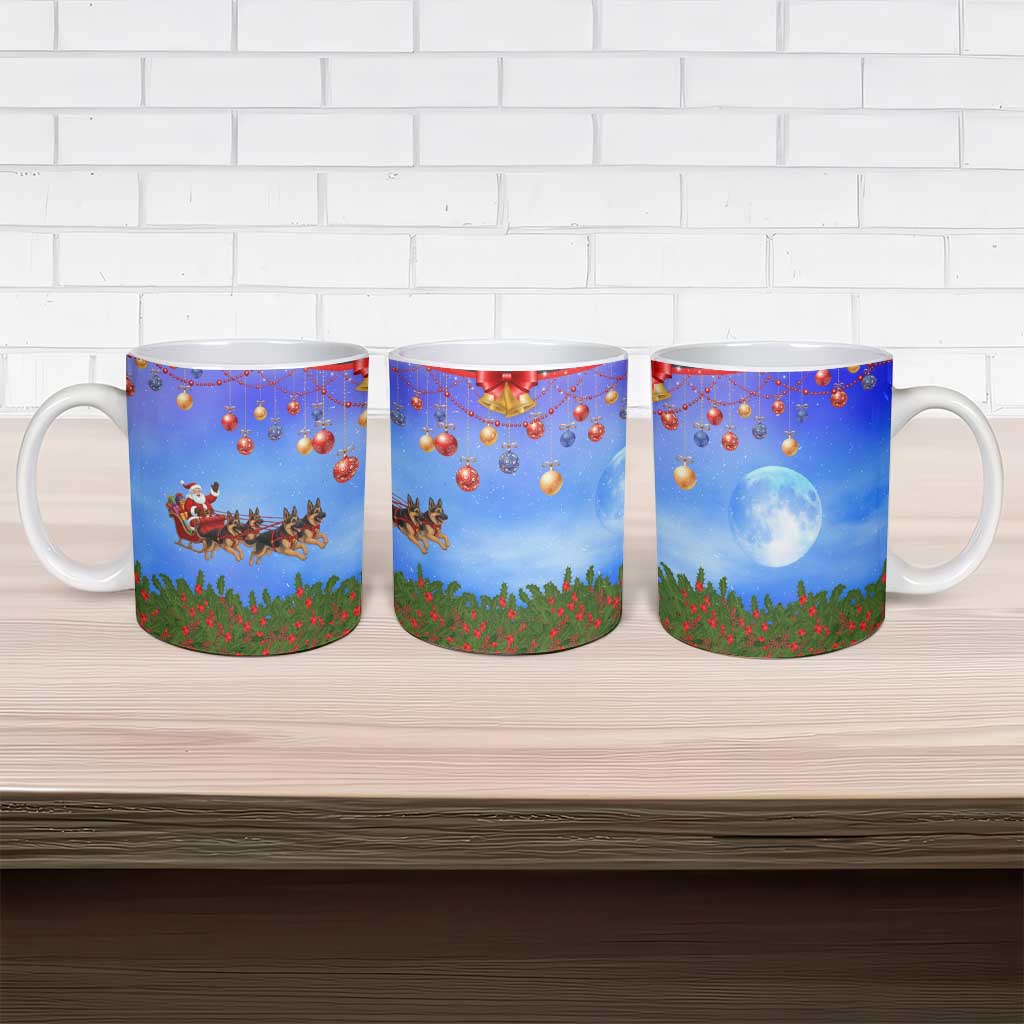German Shepherd Christmas Ceramic Mug with Santa Sleigh and Holiday Ornament Design - Wonder Print Shop