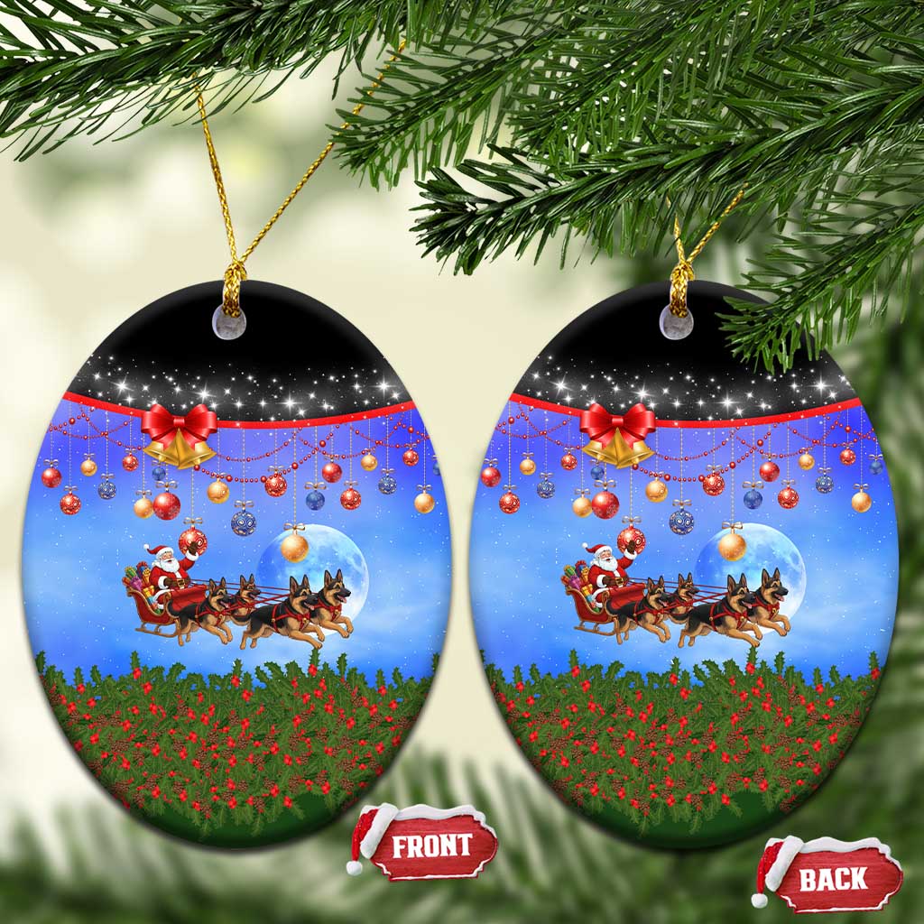 German Shepherd Christmas Ceramic Ornament with Santa Sleigh and Holiday Ornament Design - Wonder Print Shop