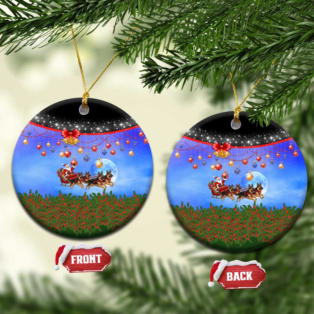 German Shepherd Christmas Ceramic Ornament with Santa Sleigh and Holiday Ornament Design - Wonder Print Shop