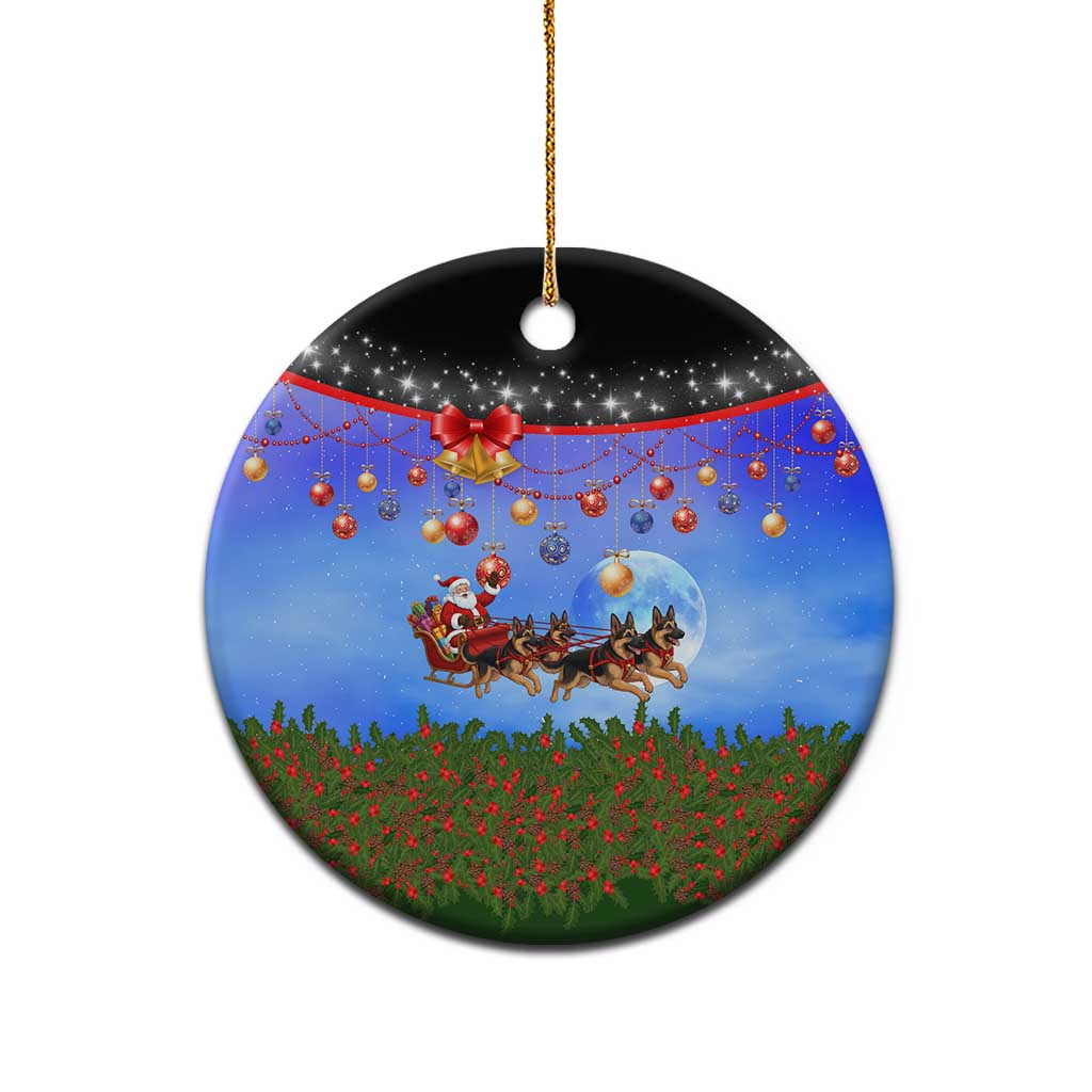 German Shepherd Christmas Ceramic Ornament with Santa Sleigh and Holiday Ornament Design - Wonder Print Shop