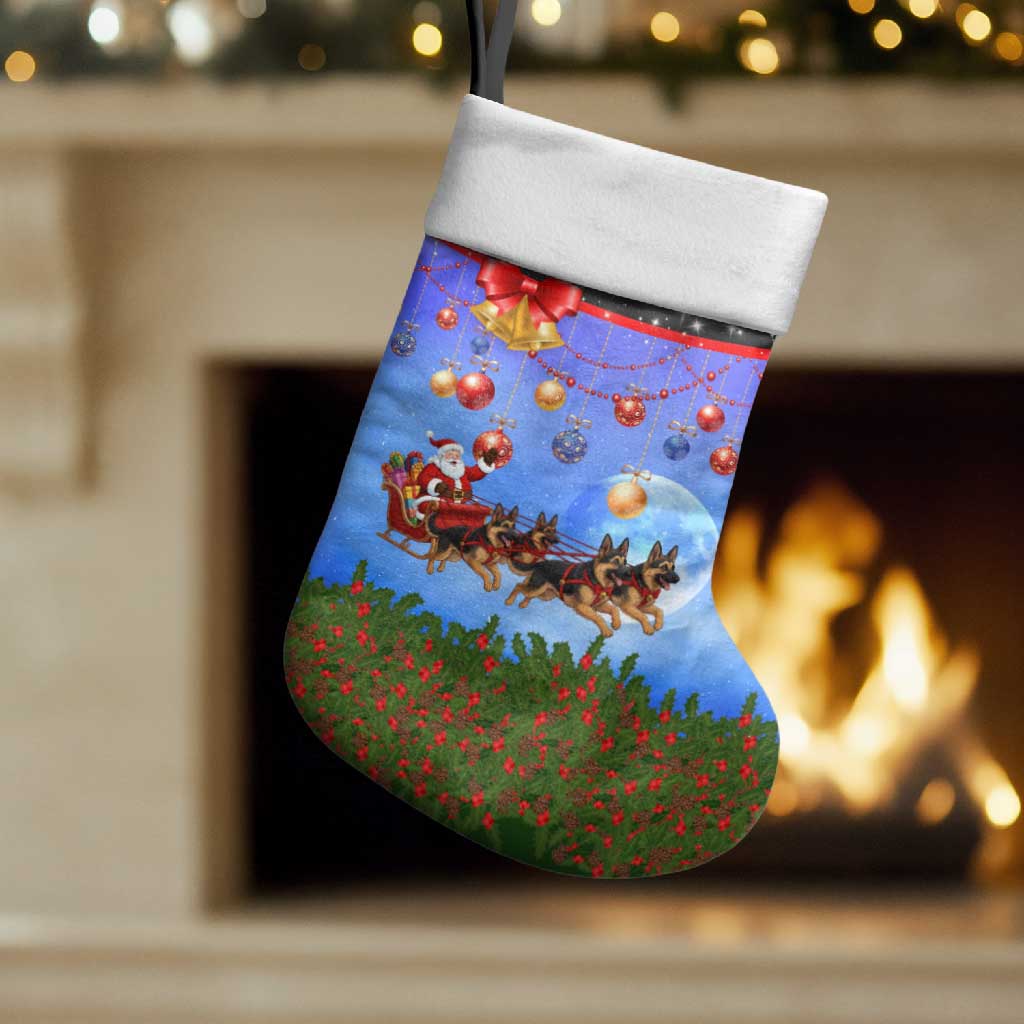German Shepherd Christmas Stocking with Santa Sleigh and Holiday Ornament Design - Wonder Print Shop