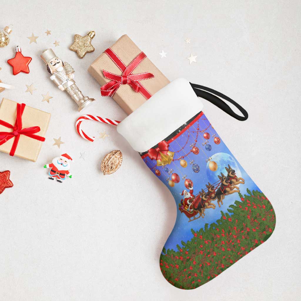 German Shepherd Christmas Stocking with Santa Sleigh and Holiday Ornament Design - Wonder Print Shop