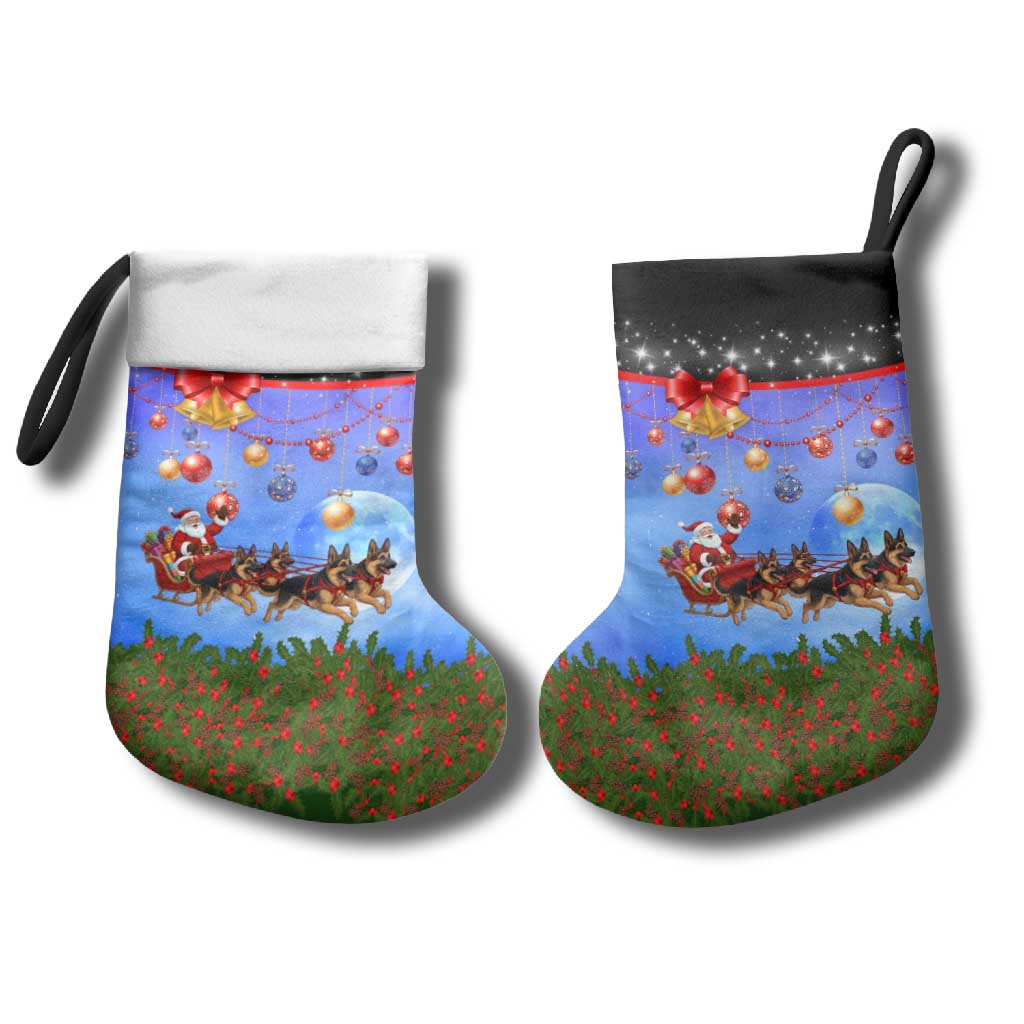 German Shepherd Christmas Stocking with Santa Sleigh and Holiday Ornament Design - Wonder Print Shop