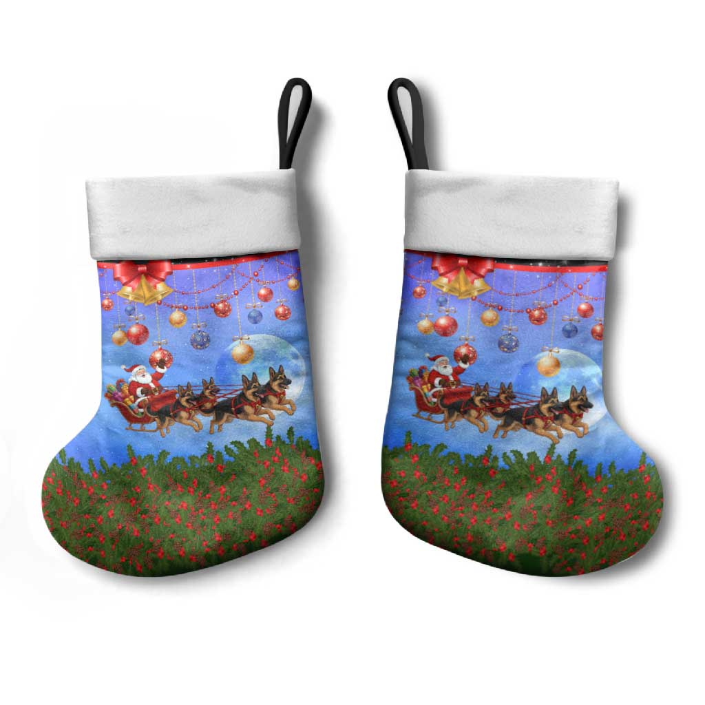 German Shepherd Christmas Stocking with Santa Sleigh and Holiday Ornament Design - Wonder Print Shop
