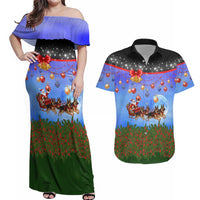 German Shepherd Christmas Couples Matching Off Shoulder Maxi Dress and Hawaiian Shirt with Santa Sleigh and Holiday Ornament Design - Wonder Print Shop