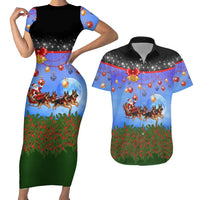 German Shepherd Christmas Couples Matching Short Sleeve Bodycon Dress and Hawaiian Shirt with Santa Sleigh and Holiday Ornament Design - Wonder Print Shop