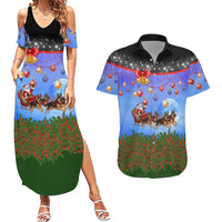 German Shepherd Christmas Couples Matching Summer Maxi Dress and Hawaiian Shirt with Santa Sleigh and Holiday Ornament Design - Wonder Print Shop