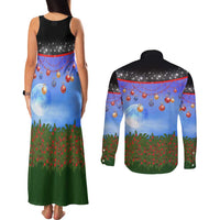 German Shepherd Christmas Couples Matching Tank Maxi Dress and Long Sleeve Button Shirt with Santa Sleigh and Holiday Ornament Design - Wonder Print Shop