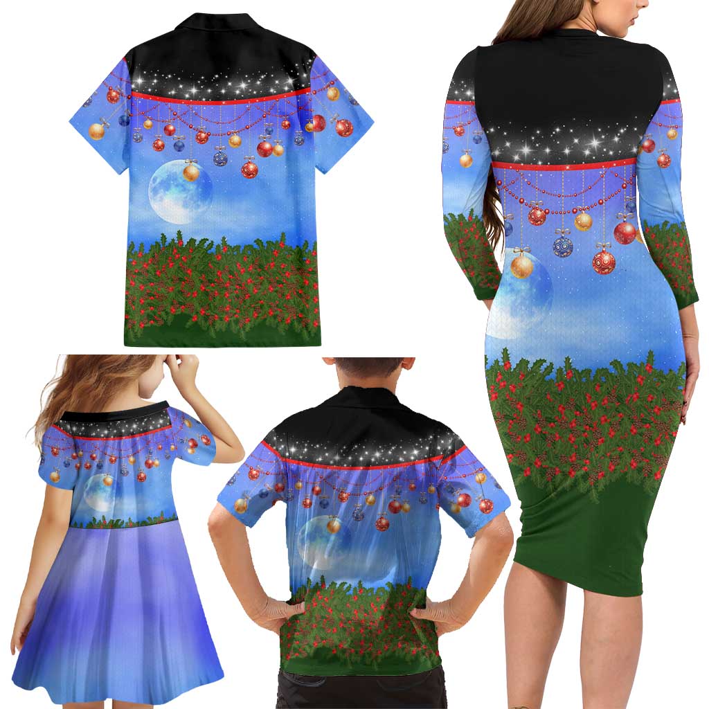 German Shepherd Christmas Family Matching Long Sleeve Bodycon Dress and Hawaiian Shirt with Santa Sleigh and Holiday Ornament Design - Wonder Print Shop