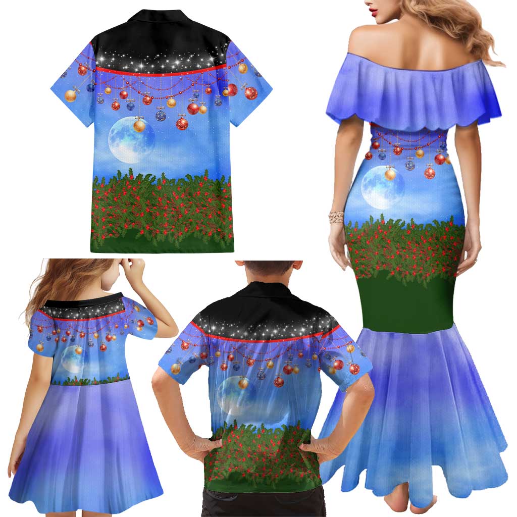 German Shepherd Christmas Family Matching Mermaid Dress and Hawaiian Shirt with Santa Sleigh and Holiday Ornament Design - Wonder Print Shop