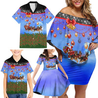 German Shepherd Christmas Family Matching Off Shoulder Short Dress and Hawaiian Shirt with Santa Sleigh and Holiday Ornament Design - Wonder Print Shop