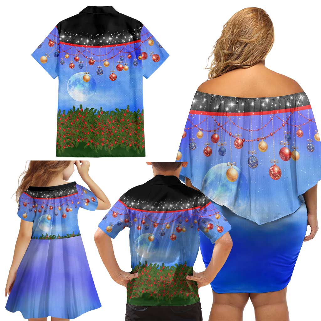 German Shepherd Christmas Family Matching Off Shoulder Short Dress and Hawaiian Shirt with Santa Sleigh and Holiday Ornament Design - Wonder Print Shop