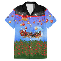 German Shepherd Christmas Family Matching Off Shoulder Short Dress and Hawaiian Shirt with Santa Sleigh and Holiday Ornament Design - Wonder Print Shop