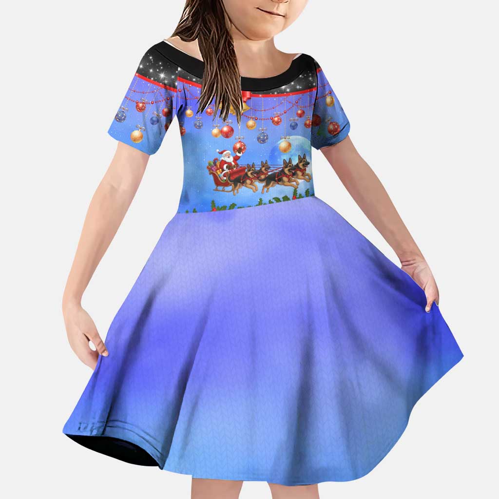 German Shepherd Christmas Family Matching Summer Maxi Dress and Hawaiian Shirt with Santa Sleigh and Holiday Ornament Design - Wonder Print Shop