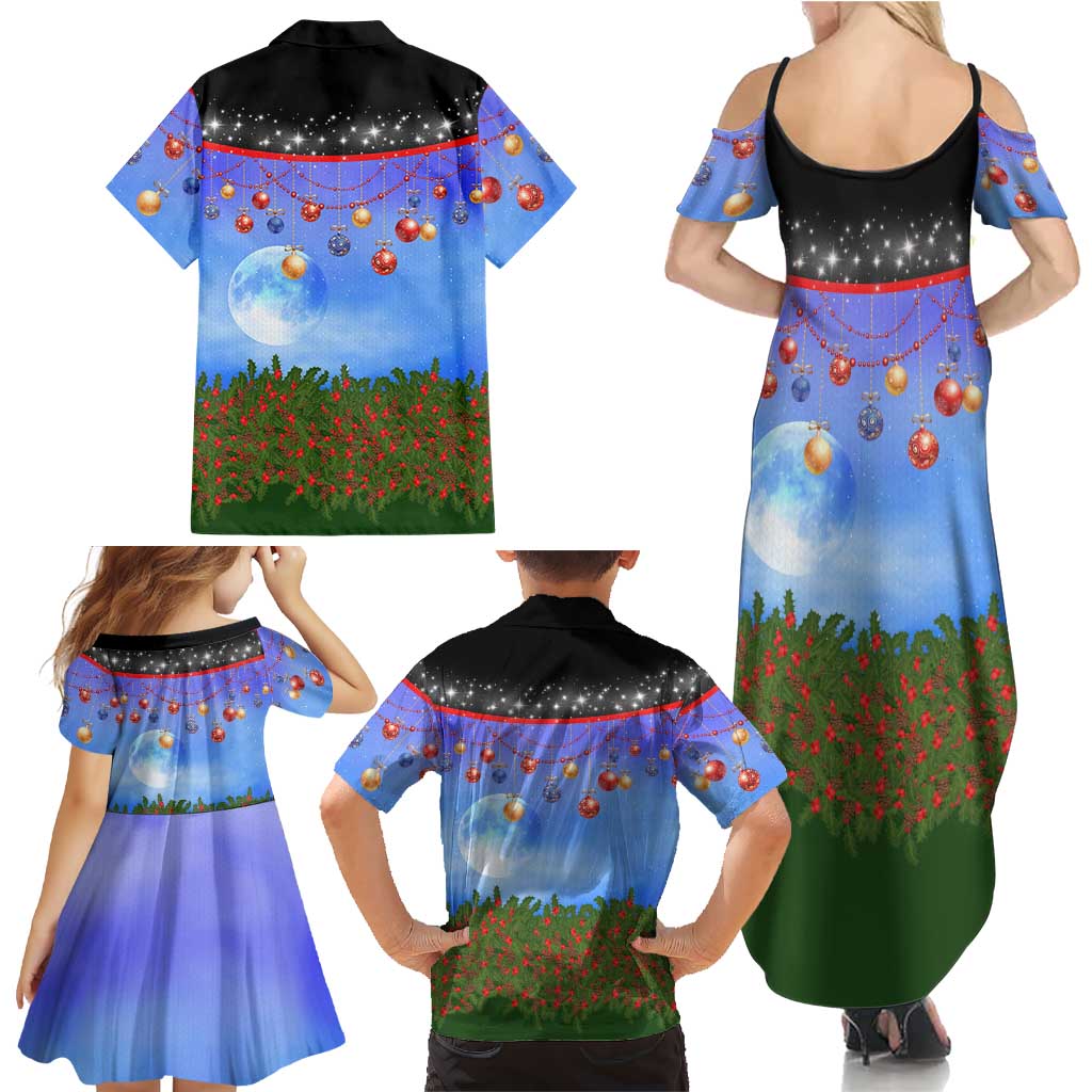 German Shepherd Christmas Family Matching Summer Maxi Dress and Hawaiian Shirt with Santa Sleigh and Holiday Ornament Design - Wonder Print Shop