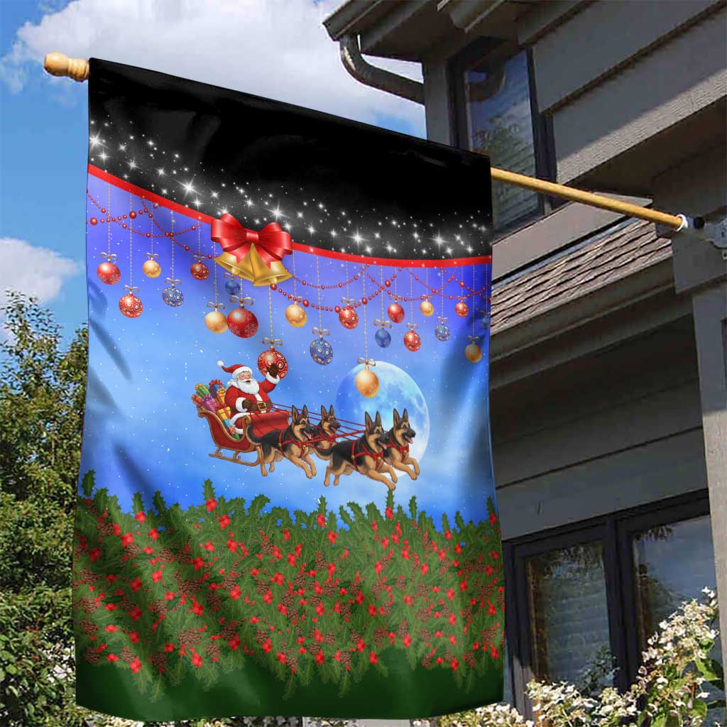 German Shepherd Christmas Garden Flag with Santa Sleigh and Holiday Ornament Design - Wonder Print Shop
