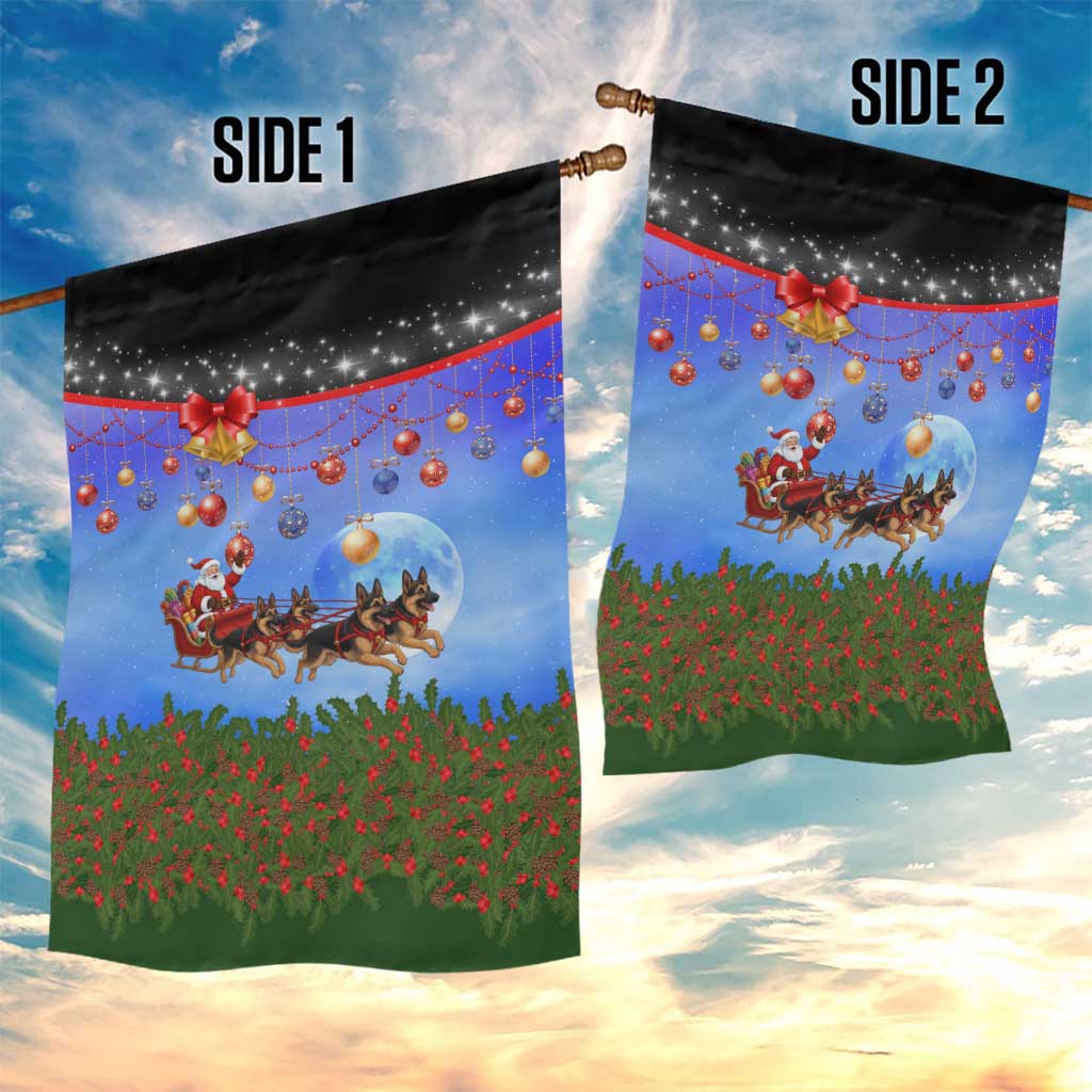 German Shepherd Christmas Garden Flag with Santa Sleigh and Holiday Ornament Design - Wonder Print Shop