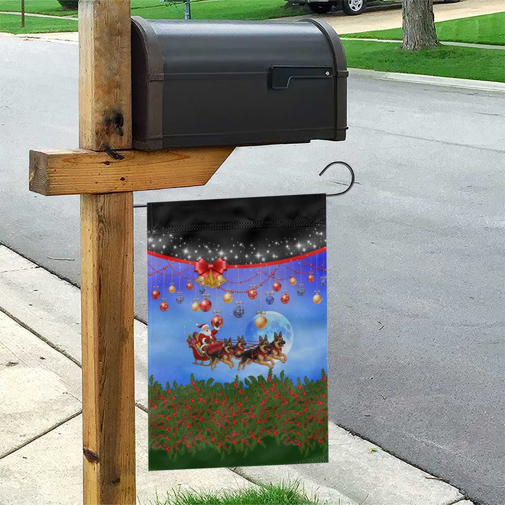 German Shepherd Christmas Garden Flag with Santa Sleigh and Holiday Ornament Design - Wonder Print Shop