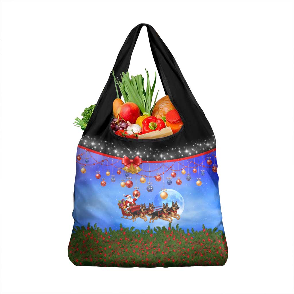 German Shepherd Christmas Grocery Bag with Santa Sleigh and Holiday Ornament Design - Wonder Print Shop