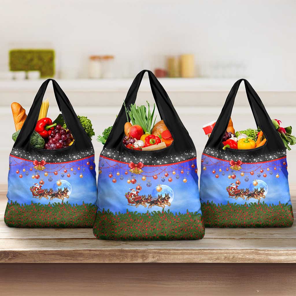 German Shepherd Christmas Grocery Bag with Santa Sleigh and Holiday Ornament Design - Wonder Print Shop