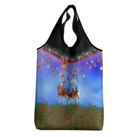 German Shepherd Christmas Grocery Bag with Santa Sleigh and Holiday Ornament Design - Wonder Print Shop