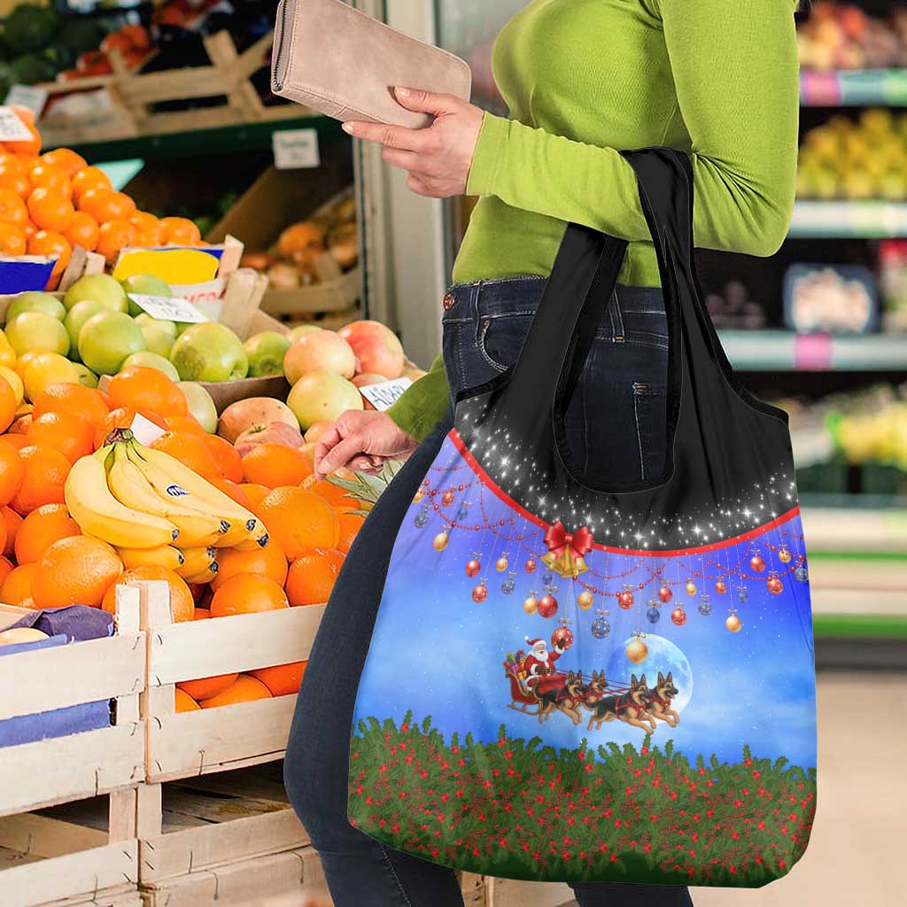 German Shepherd Christmas Grocery Bag with Santa Sleigh and Holiday Ornament Design - Wonder Print Shop