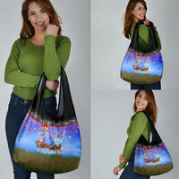 German Shepherd Christmas Grocery Bag with Santa Sleigh and Holiday Ornament Design - Wonder Print Shop