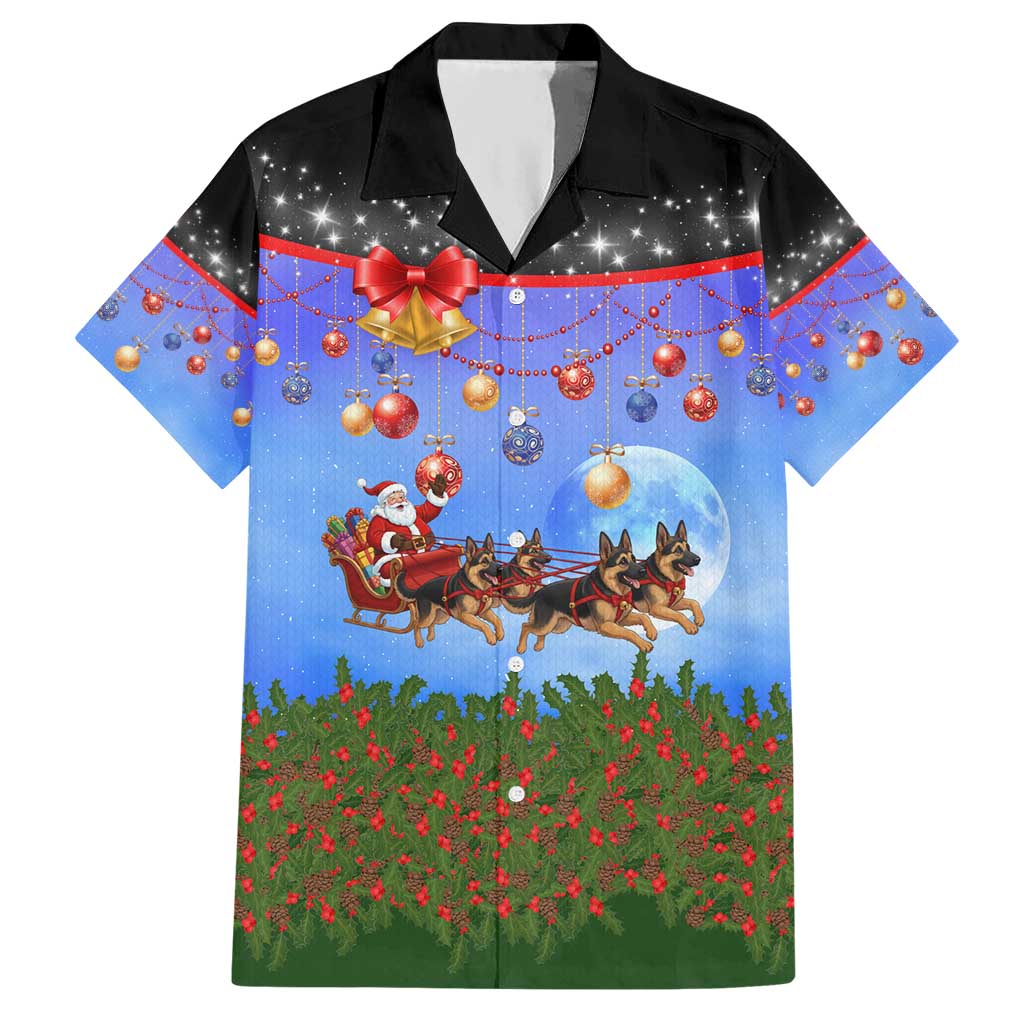 German Shepherd Christmas Hawaiian Shirt with Santa Sleigh and Holiday Ornament Design - Wonder Print Shop