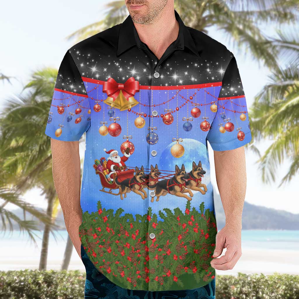 German Shepherd Christmas Hawaiian Shirt with Santa Sleigh and Holiday Ornament Design - Wonder Print Shop