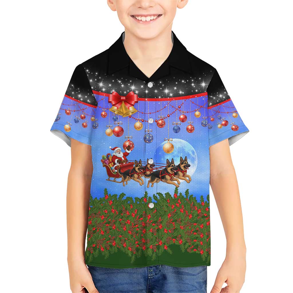 German Shepherd Christmas Hawaiian Shirt with Santa Sleigh and Holiday Ornament Design - Wonder Print Shop