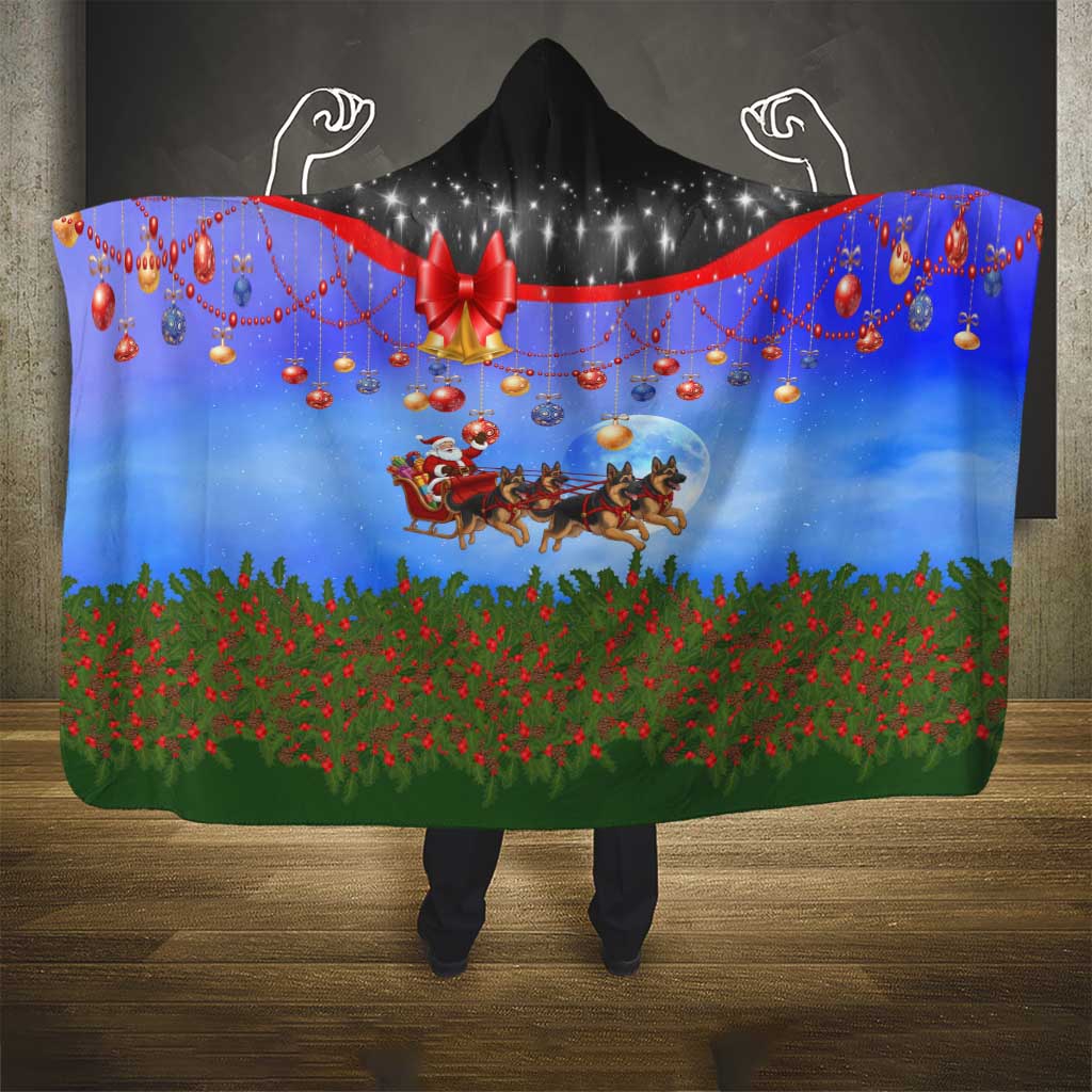 German Shepherd Christmas Hooded Blanket with Santa Sleigh and Holiday Ornament Design - Wonder Print Shop